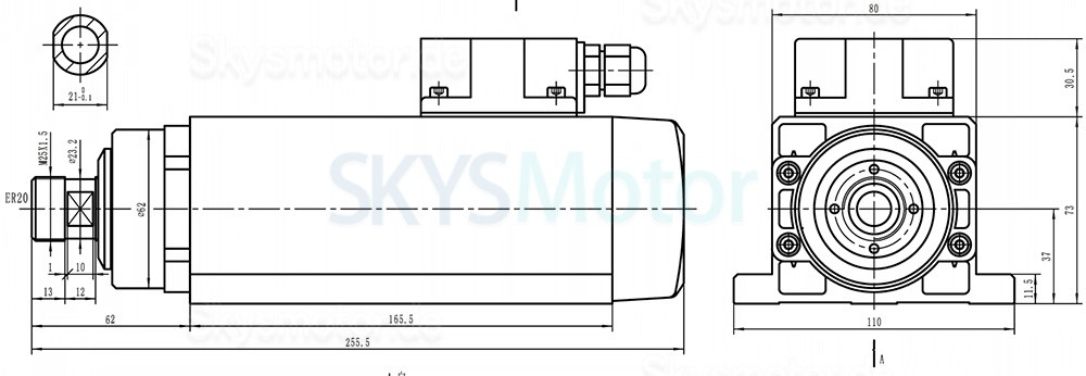 2,2kW 220V/380V Luftgek&uuml;hlt Spindelmotor & Frequenzumrichter-Kit GDZ80X73-2.2 + H100 ER20 Spannzange, 24000U/min, 400Hz